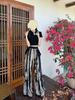 Plus Size Chinese Ink Painting High Waist Wide Leg Summer Skirt-Pants for Women