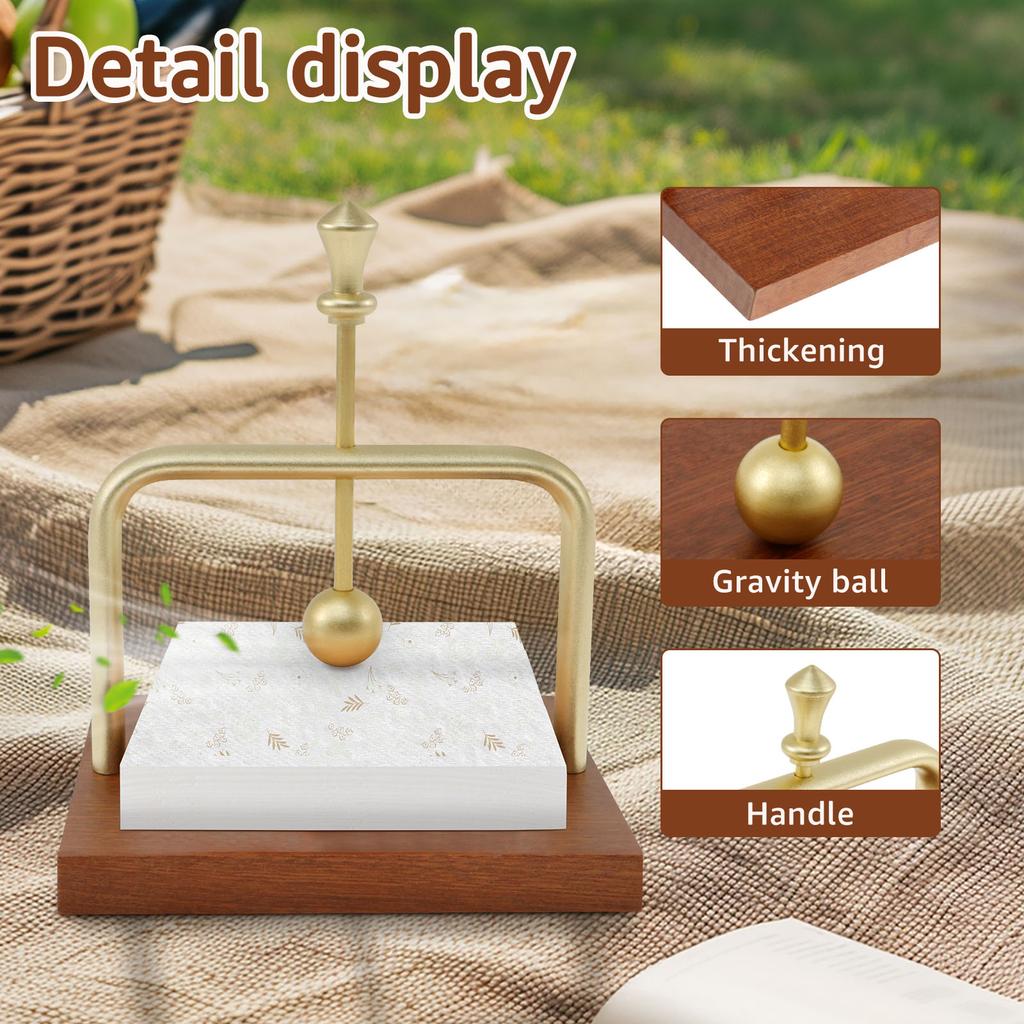 Dřevěný držák na ubrousky Stolní držák na ubrousky s váženým kovovým ramenem Moderní držák na koktejlové ubrousky pro domov, kuchyň, kancelář, restauraci