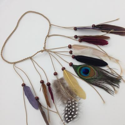 Indian Feather Headband Tassel Hemp Rope Bohemian Peacock Feathers Hairband for Women Girls Festival Headdress