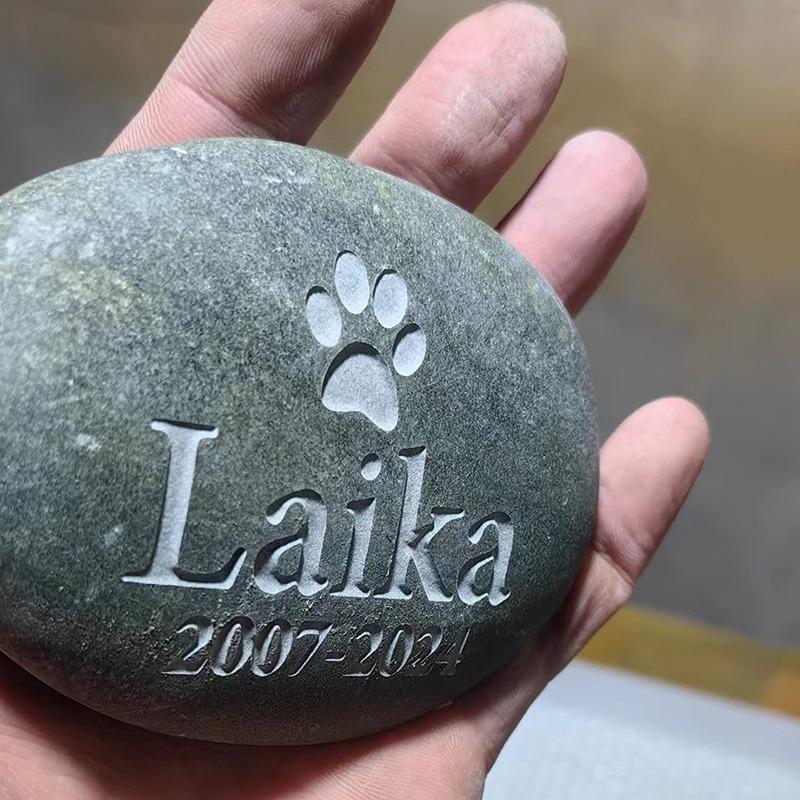 Outdoor Pet Memorial Tombstone - Engraved Pebble for Dogs