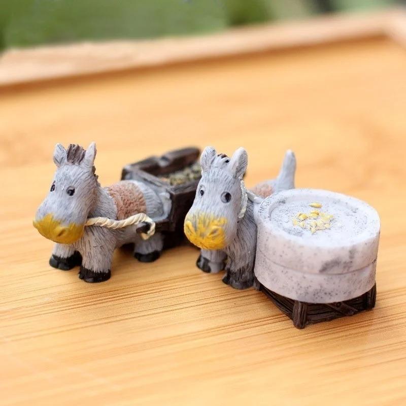 Donkey Pull Cart Stone Mill Miniature Fairy Garden Home Houses Decoration Mini Craft Micro Landscaping Decor DIY Accessories