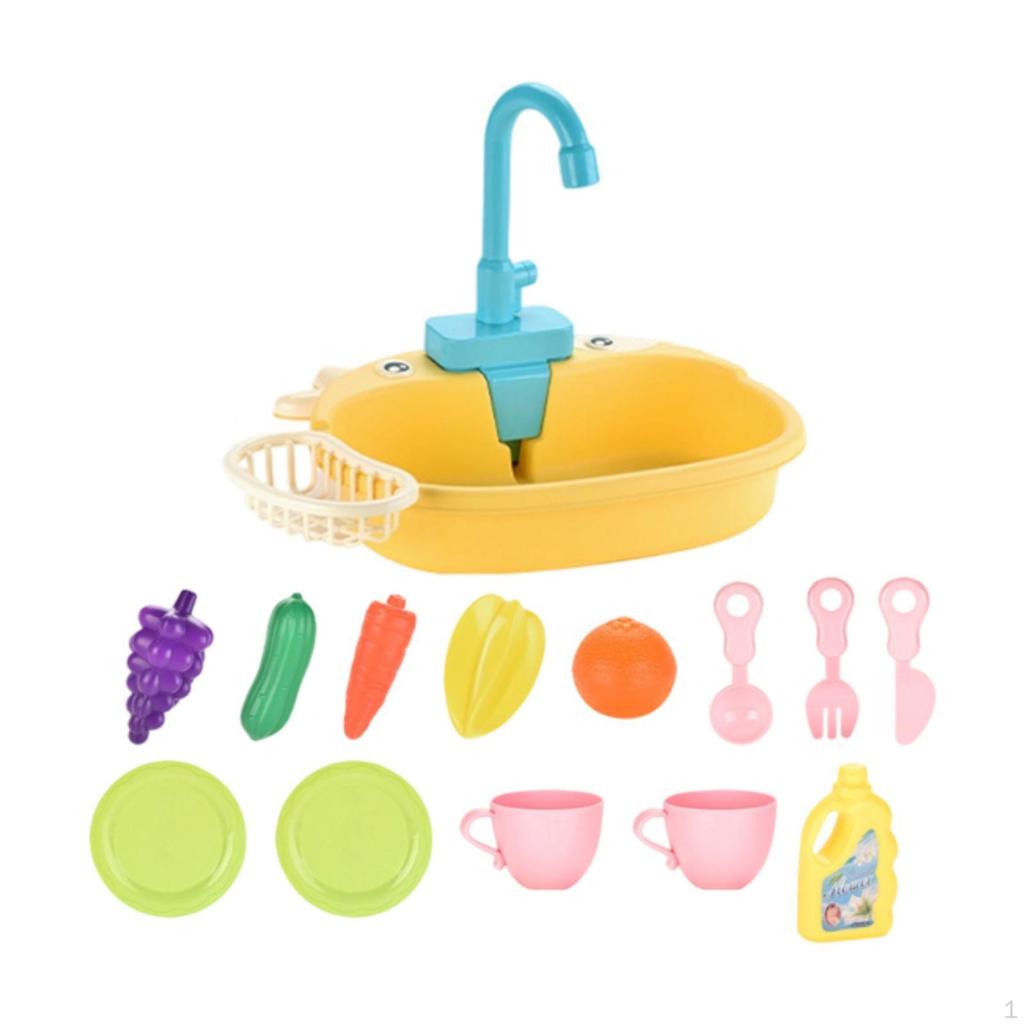 Children's Role Play Kitchen Sink Toys Set with Water Cycle System