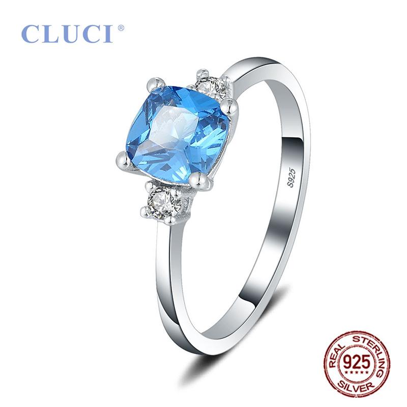 

CLUCI Real 925 Sterling Silver White Blue Aquare Cubic Zircon Rings for Women Party Wedding Silver Rings Jewelry Gifts DR1042SB 6
