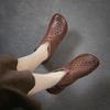 Johnature Retro Summer Short Boots Flat Side Zipper Genuine Leather Hollow-out Breathable Women's Shoes