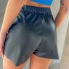 2025 Women's Solid Color PU Leather Waist-Cinching Shorts