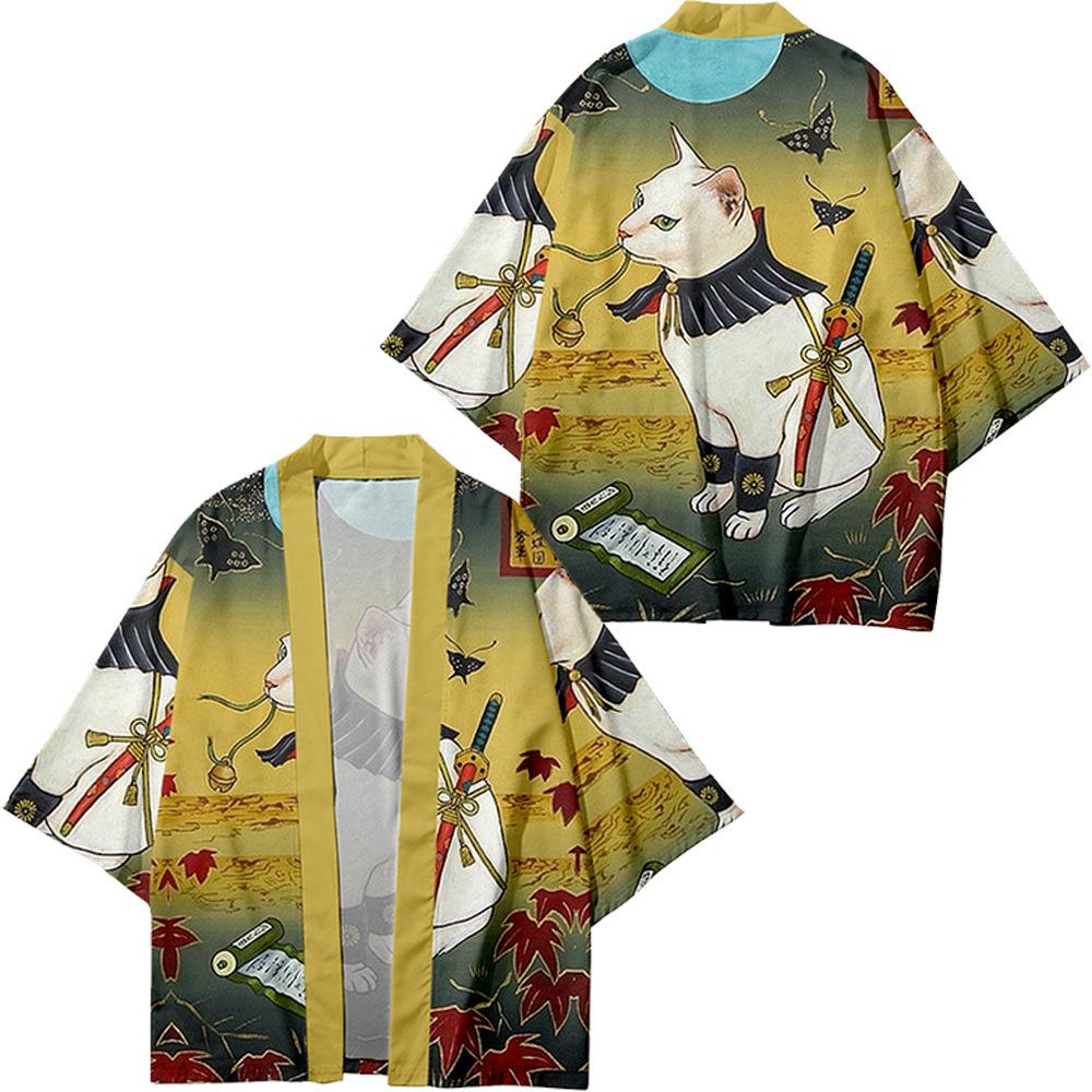 Footwear Finds Creatieve Illustratie Tao&iuml;stisch Gewaad Mantel Japanse Stijl Driekwart Mouw Casual Losse Kimono Heren Plus Size Zomer 2XL