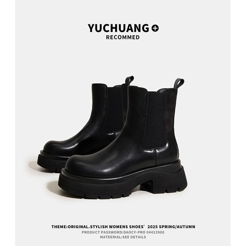 

Осенние ботинки Мартин на платформе женские новые универсальные ботинки Челси сигаретного цвета ранняя осень черные короткие ботинки 40 чёрный