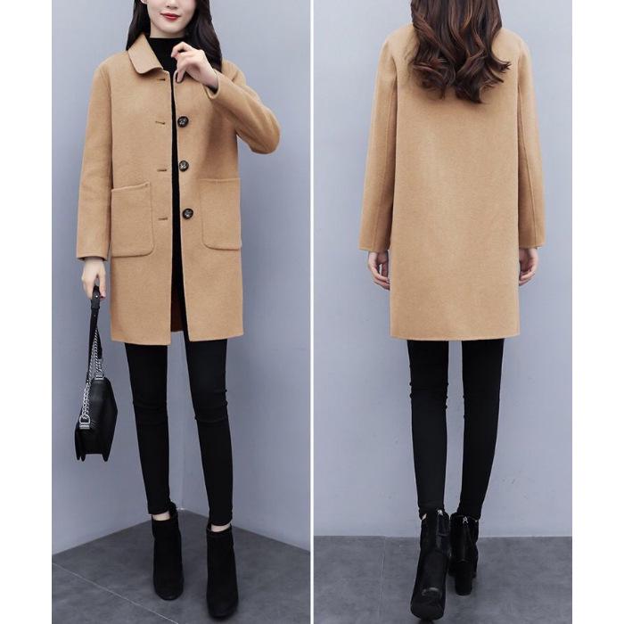 Women's Mid-Length Woolen Coat, Autumn/Winter 2025, Korean Style, Loose Fit, Plus Size, Slimming, Age-Reducing.