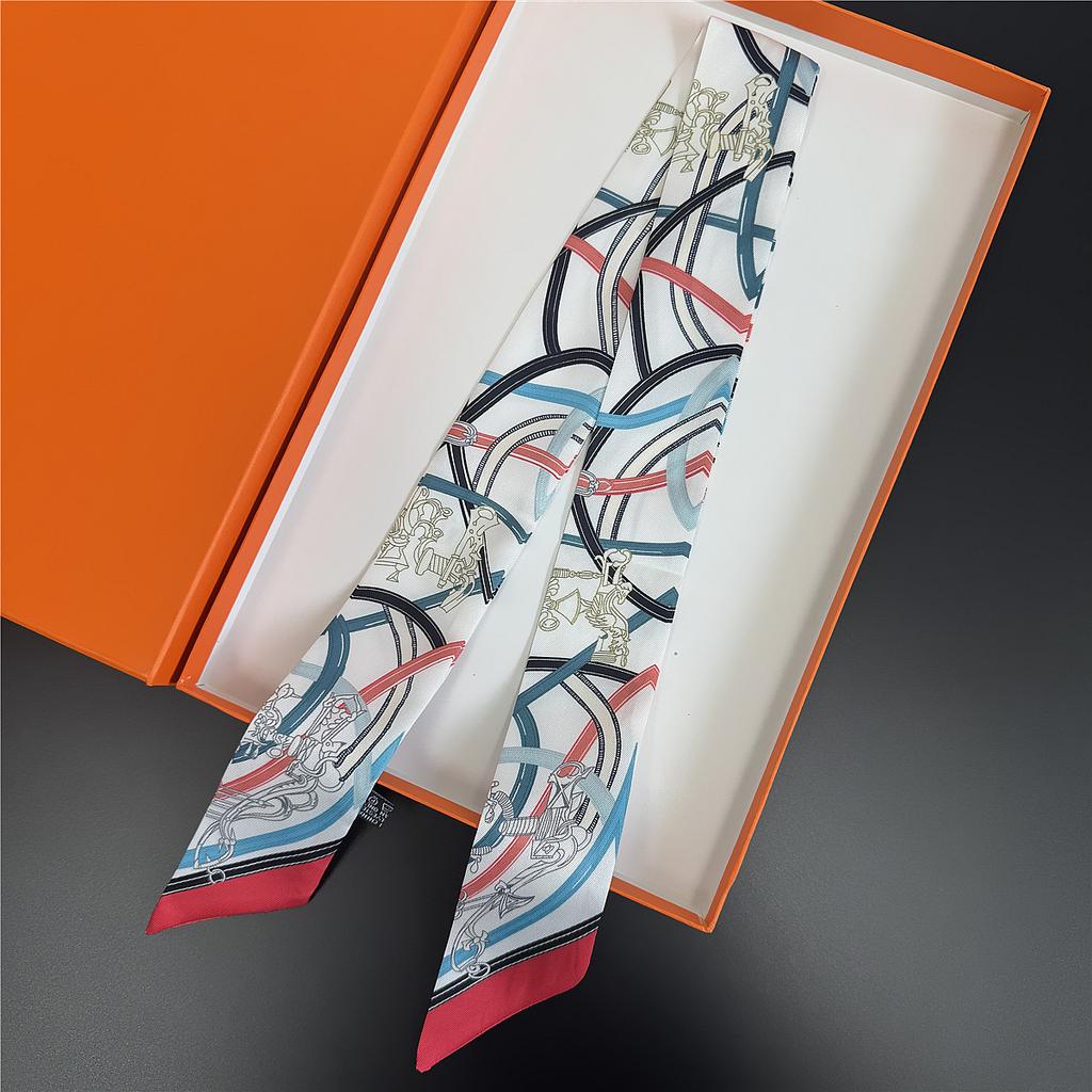 Silk scarf Long silk scarf binding bag Thin and narrow small silk scarf wrapping handle Ribbon chain streamer French ins headband