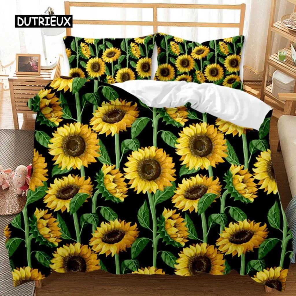 Sunflower Duvet Cover Set Girly Yellow Floral Print Twin Comforter Cover Women Blossom Flowers