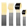 16Pcs Black Silver Cutlery Set Dinnerware Set  Knife Fork Tea Spoon Family  Flatware Set Stainless Steel Tableware Western Kitchen Set