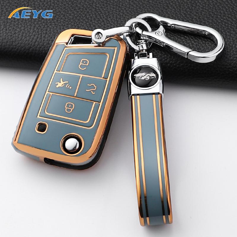 For Vw Volkswagen Golf 7 Mk7 Tiguan Mk2 Seat Ateca Leon Fr 2 Ibiza For Skoda Tpu Car Key Cover Case Protection Shell Keychain