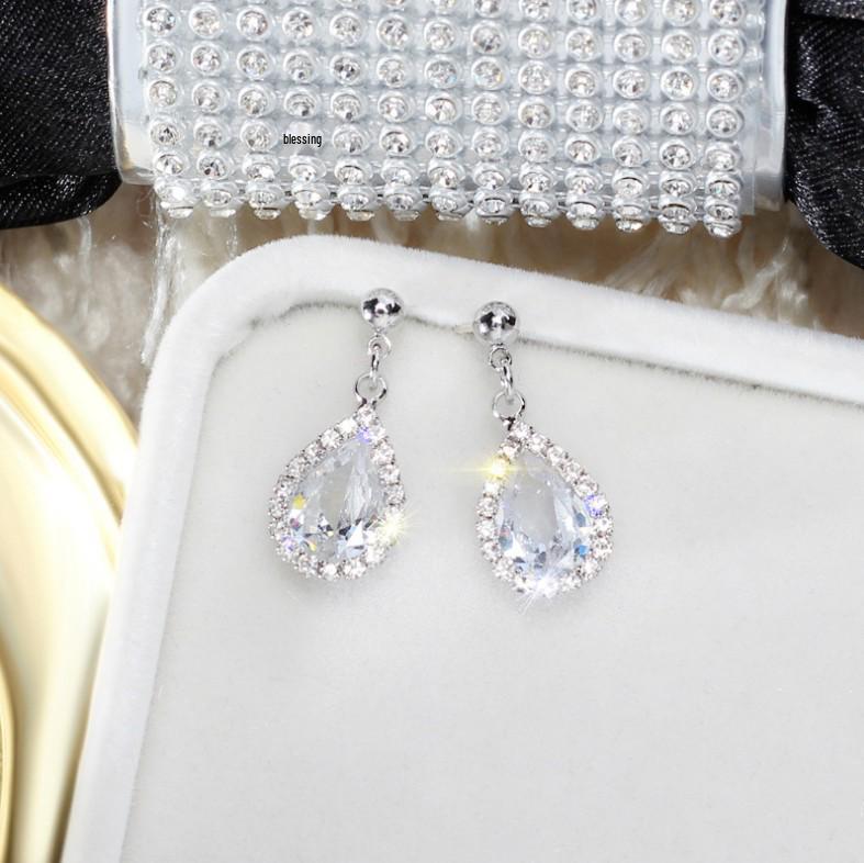 Korean Style Fashion Rhinestone Crystal Water Drop Earrings