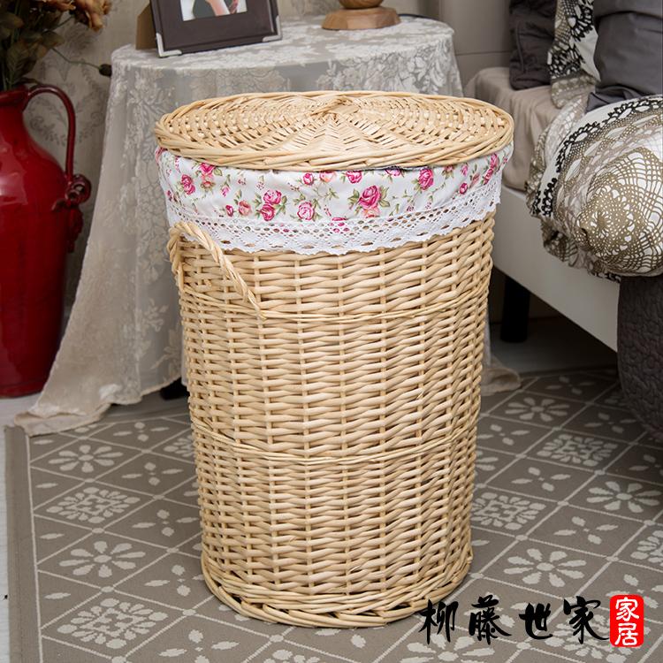 Large Size Wicker Clothes Storage Basket Covered Design for Restaurant Use Dirty Clothes Organizer Retro Style Family Storage...
