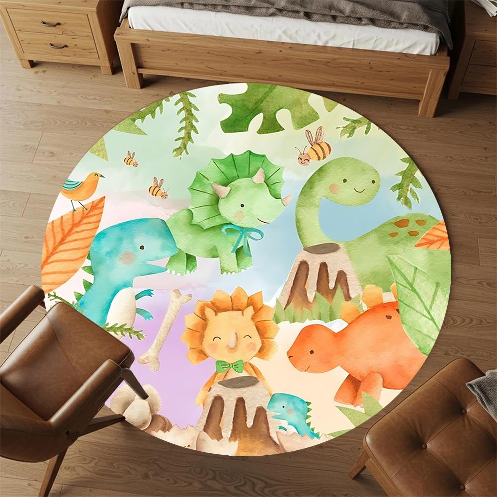 1pc Dinosaur Prehistoric Round Chair Mat Area Rug - Non-Slip, Floor Mat for Office, Bedroom, and Indoor Decor C1125346