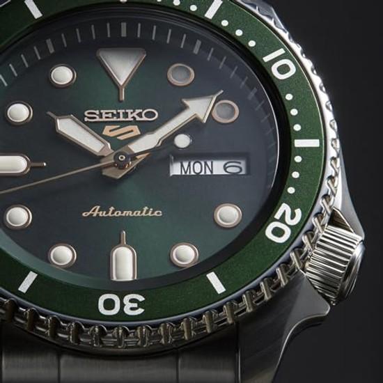 Seiko Watch 5 Sports SBSA013 Mens Wristwatch Japanese-made mechanical automatic (with manual winding) featuring date day calendar green dial SKX steel