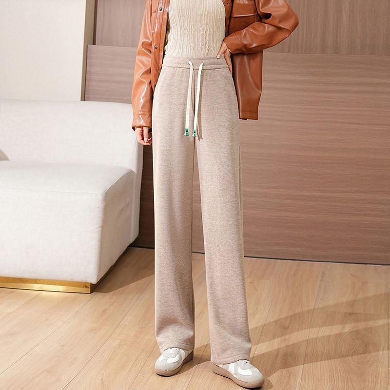 

Women s Black Cashmere Wide-Leg Pants - Autumn/Winter Thickened Warm Slimming Casual, Plus Size, Drapey Korean Style XL