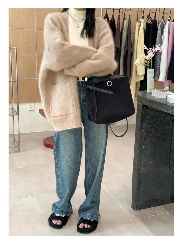 Dámský kardigan z norkového sametu v korejském stylu: Jarní/Podzimní Měkký, Silný, Středně dlouhý, Volný pletený svetr.