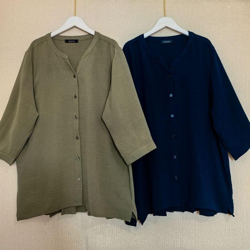 Trade Orders Exported To Japan Tail Goods Chiffon V-neck Open Three-Quarter Sleeve Shirt Women Solid Rear Organ Pleated Top Middle-aged Women Dress