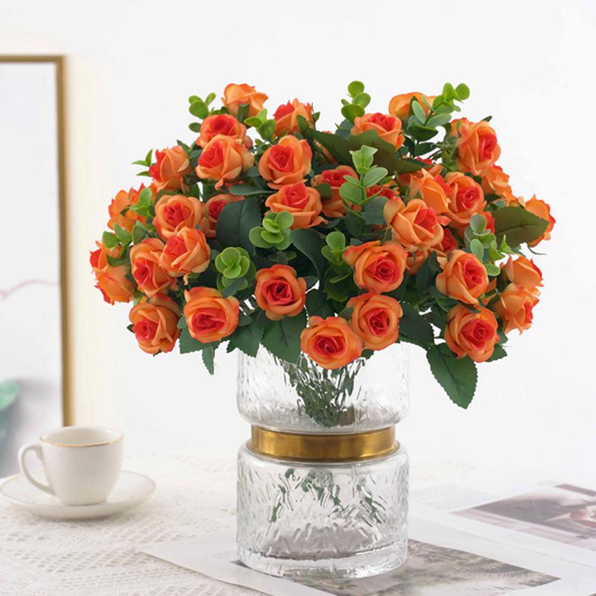 5 Forks 11 Heads Artificial Flowers Silk Roses Bouquet for Home Decor Outdoor Garden Eucalyptus Leaves Fake Plants Wedding Party