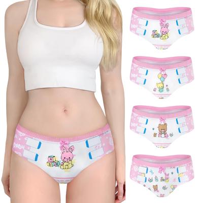 LittleForBig Women's Cotton Panties [Baby Cuties] Bowknot Underwear, Set of 4, Size XS