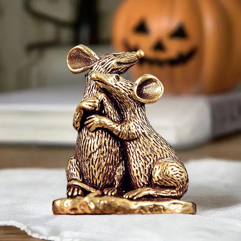 1 Stück Ratte Kleine Statue Miniatur Schreibtisch Ornament Antike Kupfer Liebe Maus Figuren Wohnzimmer Heimdeko Handwerk Zubehör