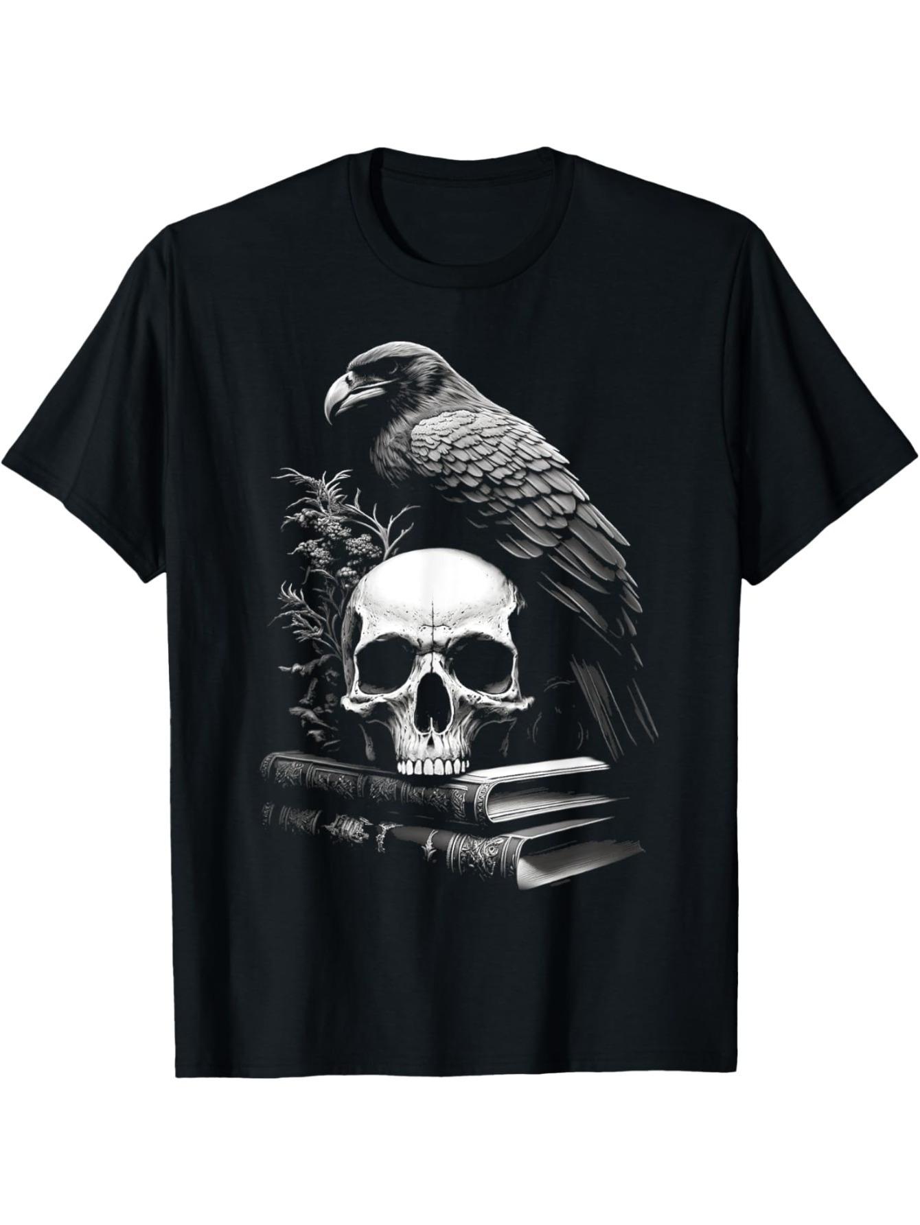 

Gothic Crow Skull & Book Graphic T-shirt - 100% Cotton Short Sleeve Crew Neck Tee XXXXL