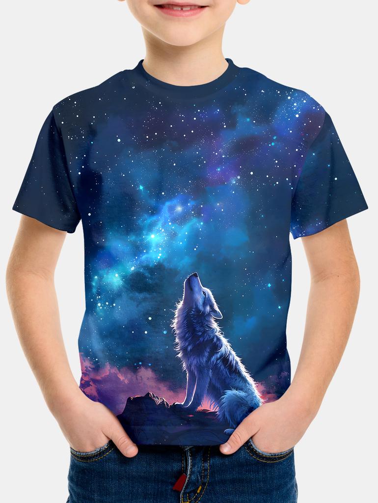 T-shirt for a Boy Children Howling Wolf 3d Print Top Shirts Korean Children's Clothes 2024 Tops Baby Boys Clothing Short Sleeve
