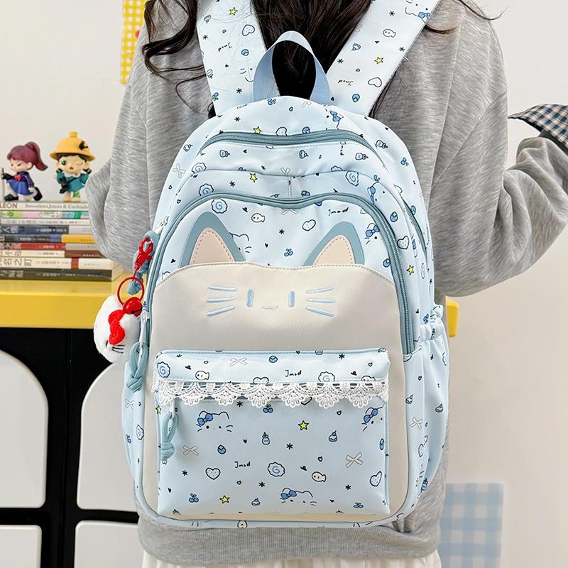 Schoolbag New Cat Shape Backpack Girls High Value Large Capacity Junior High School High School Students Commute Comfortable Leisure Backpack