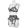 2023 Hot Selling Black Sexy Lingerie Set Women Sex Underwear 3 Piece Set Lasce Embroidery Seduce Sexy Lingerie