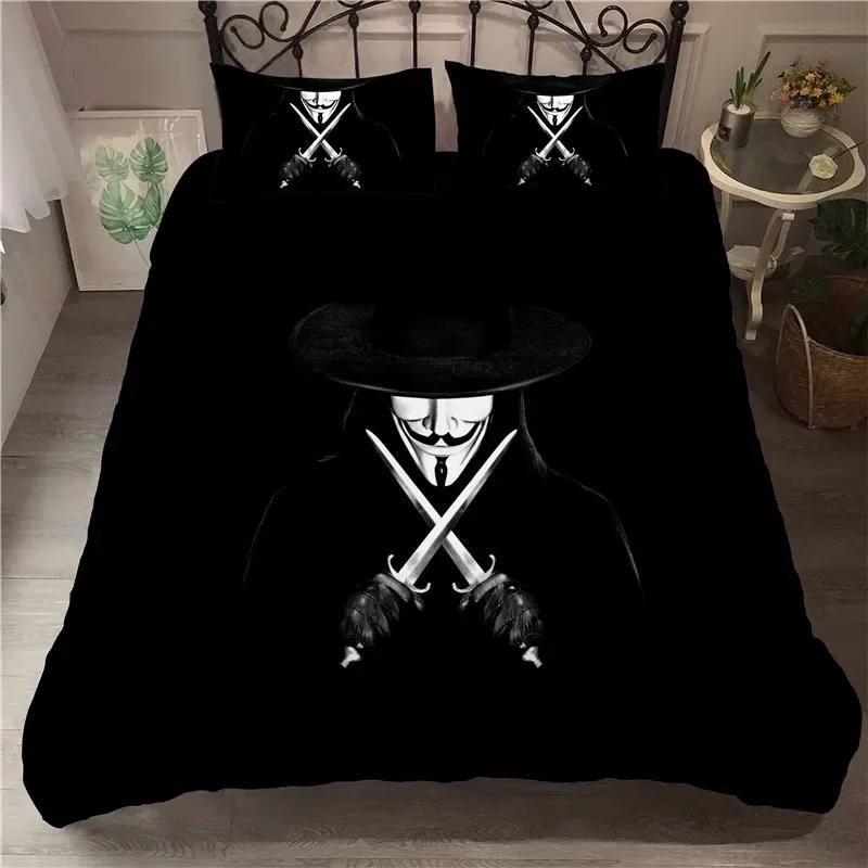 Conjunto de Roupa de Cama Anônimo 3D com Máscara Cobertor Confortável Capa de Edredom Fronha Decoração de Quarto Infantil Têxtil para Casa