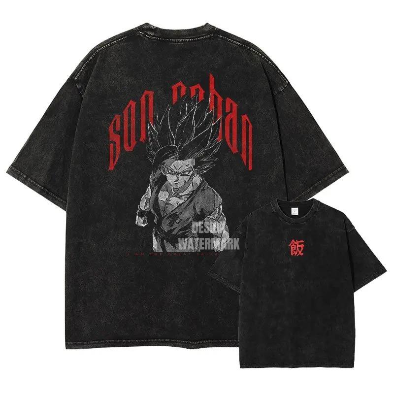 Camiseta Gráfica Lavada de Anime Dragon Ball Vegeta Oversize Vintage Manga Corta para Hombre Verano Tendencia Y2k Streetwear Top Casual