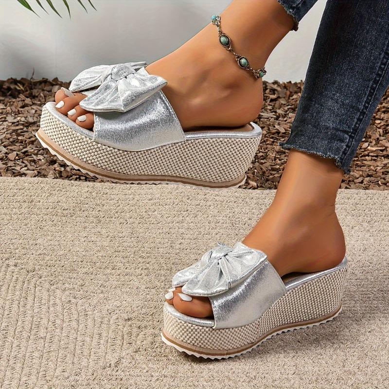 Women's Thick Sole Sandals Solid Color Versatile Bow High Quality Platform