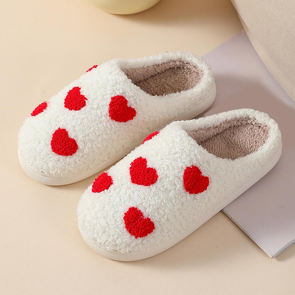Fuzzy Flip Flop Slippers For Women Comfortable Home Cute Cartoon Love Shape Winter Cotton Slippers Men And Chaussures Femmes