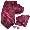 Wedding Tie for Men Red Shinny Silk Necktie Set with Gold Ring Pocket Square Cufflinks Set Dibangu