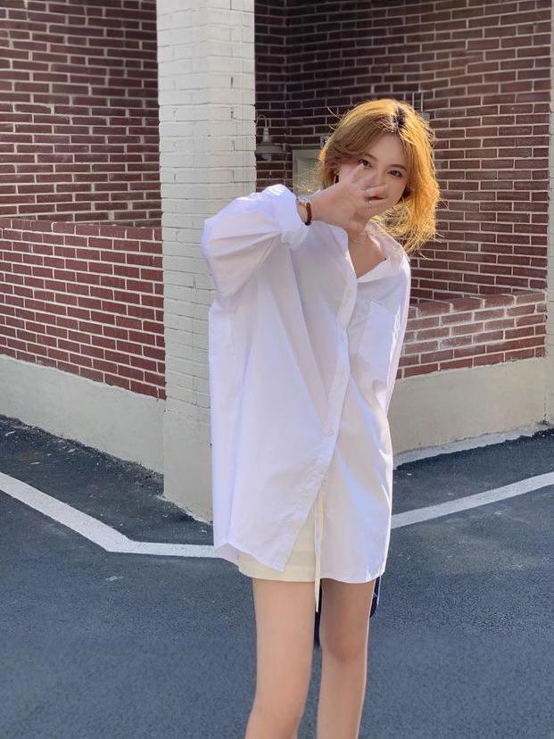 Women's Mid-Length Designer White Shirt Jacket, Thin Long-Sleeve, Loose Korean Style for Spring and Autumn