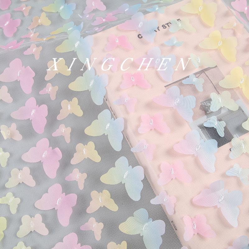 Color Three-Dimensional Gradual Change Butterfly Laser Embroidery Lace Fabric Women'S Dress Skirt Children'S Colorful Clothing Fabric