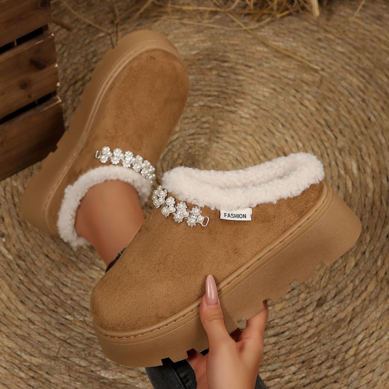 Warm Plush Thick Bottom Outdoor Slippers Women 2025 Winter Chunky Platform Wedge Heel Non Slip Indoor Slippers Furry House Shoes