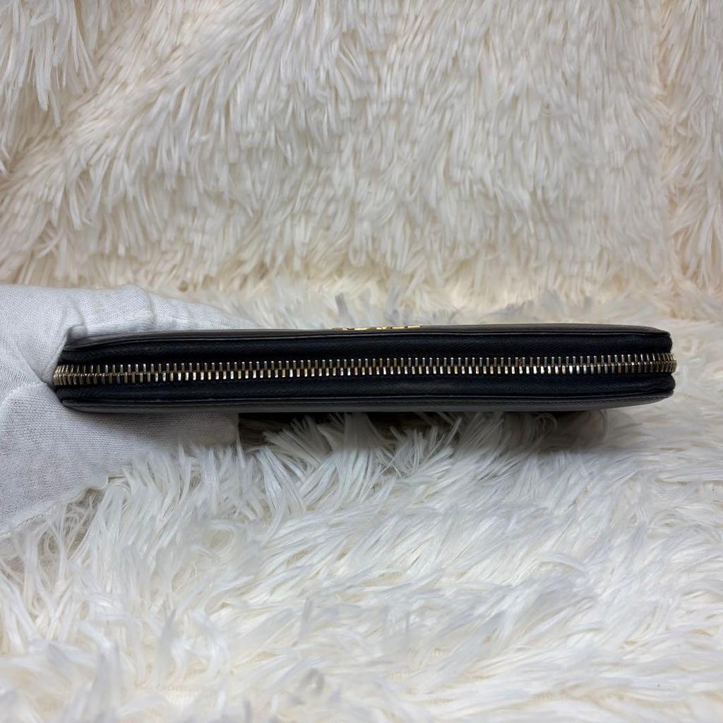 Used Beautiful Condition Prada Long Wallet, Saffiano Leather, Metal Logo, Zip Closure, Black