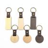 Jiayi Black Walnut & Beech Wood Keychain with Leather Accent, Carved Logo Key Hanger