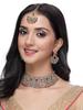 Graceful Curve Shaped Gold Plated AD Stones Choker Necklace Set With Earring And Maangtika | Jewellery Set For Women