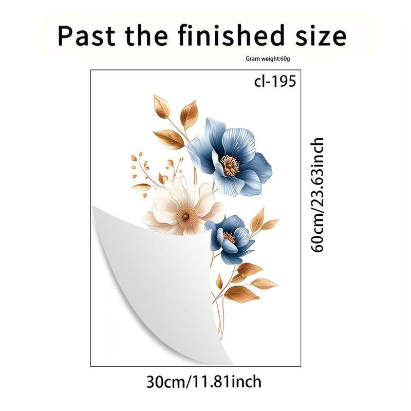 Simulated Blue White Floral Gold Leaves Wall Sticker Self-Adhesive Removable for Bedroom Hallway Elegant Home Decor Art
