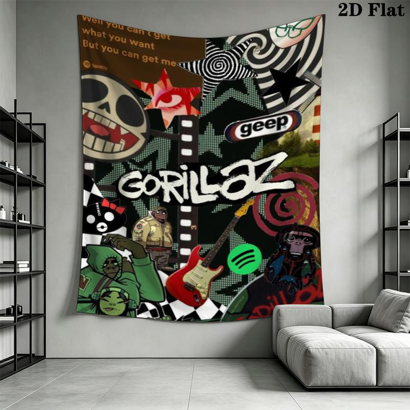 Gorillaz Wall Tapestry Aesthetic Wall Hanging Printed Fabric Blanket Decorative Tapestries for Bedroom Living Room Home Decor