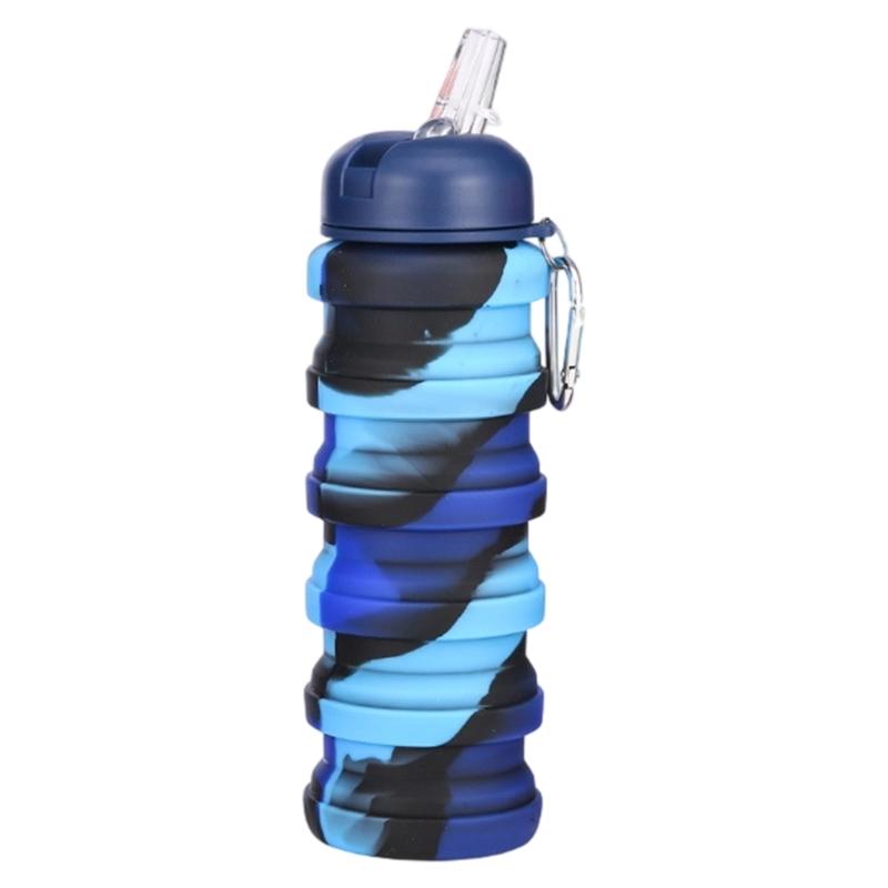 Folding Reusable Sports Water Bottles Leakproof Silicones With Carabiner for Outdoor Activity Water