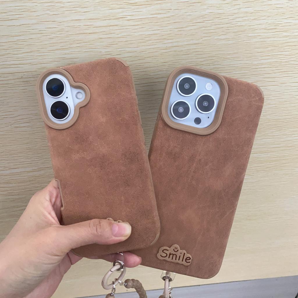 Brown Smile Phone Cover Case with Mobile Phone Chain for iPhone 16 Pro/ Pro Max