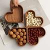 1pc Creative Heart Shaped Wood Tray - Stacked Walnut-Colored Tray, Serving Dried , , And Candy  Living Room And Dining Tables, Multipurpose Wood Tr