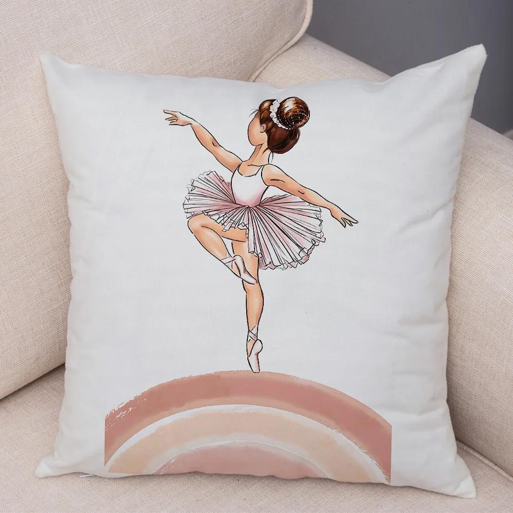 Cute Cartoon Children Pillow Case for Sofa Home Soft Plush Pillowcase Nordic Style Decor Pink Ballet Girl Cushion Cover