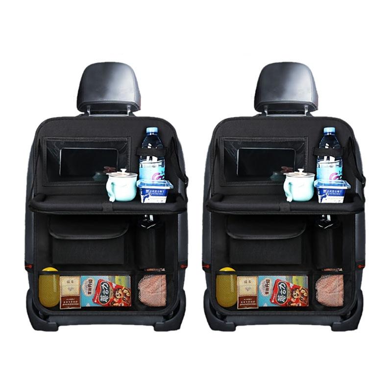 Car Backseat Organizer with Tray Multi-Functional Storage Box for Tablets Water Bottles Essentials Fits Most Vehicles