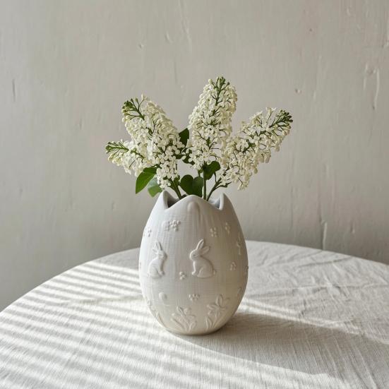 3D-gedruckte Osterei-Vase Kaninchen-Relief Eiform Blumenvasen Prägung Hase Blumenhalter Behälter Osterparty-Dekoration