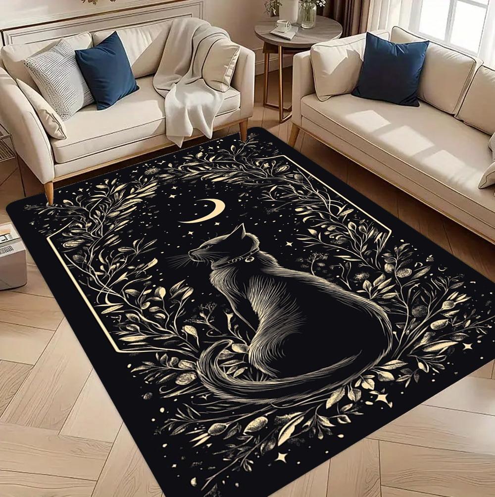 Moderner Schwarzer Katzen Teppich Abstraktes Tierfellmuster Teppich für Wohnzimmer Schlafzimmer Fußmatte Einzigartiges Kätzchen Design Waschbar Veranda Fußmatte